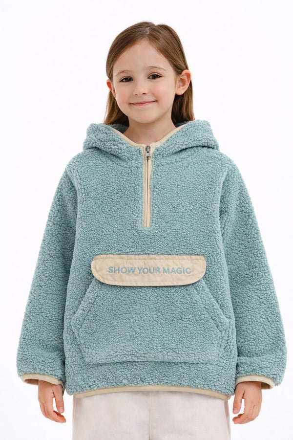25612 Showyour Yazılı Önü Fermuarlı Kız Çocuk Polar Sweat-YEŞİL