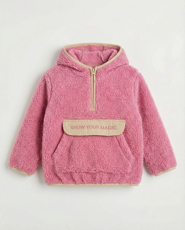 25612 Showyour Yazılı Önü Fermuarlı Kız Çocuk Polar Sweat-PEMBE