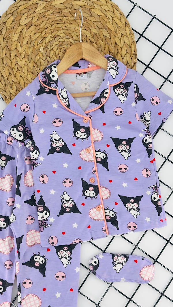 29000-1 Krm Baskılı Kız Çocuk Penye Kısa Kol Pijama Takım-LİLA