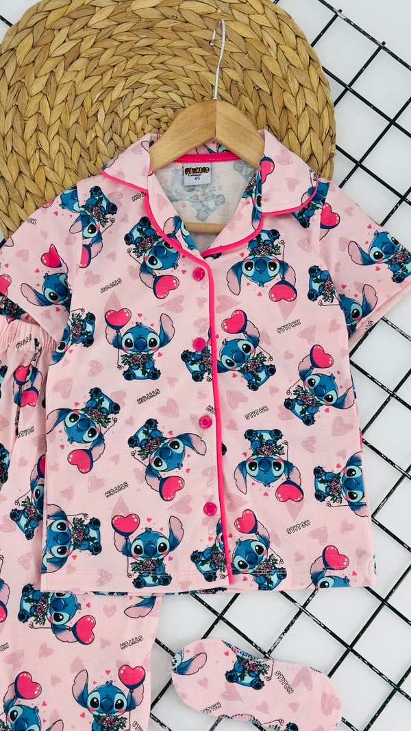 29000-2 Stch Baskılı Kız Çocuk Penye Kısa Kol Pijama Takım-TOZ PEMBE