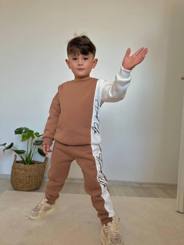 2965 Yanı Trend Yazılı Erkek Çocuk Üç İplik Şardonlu Takım-TABA