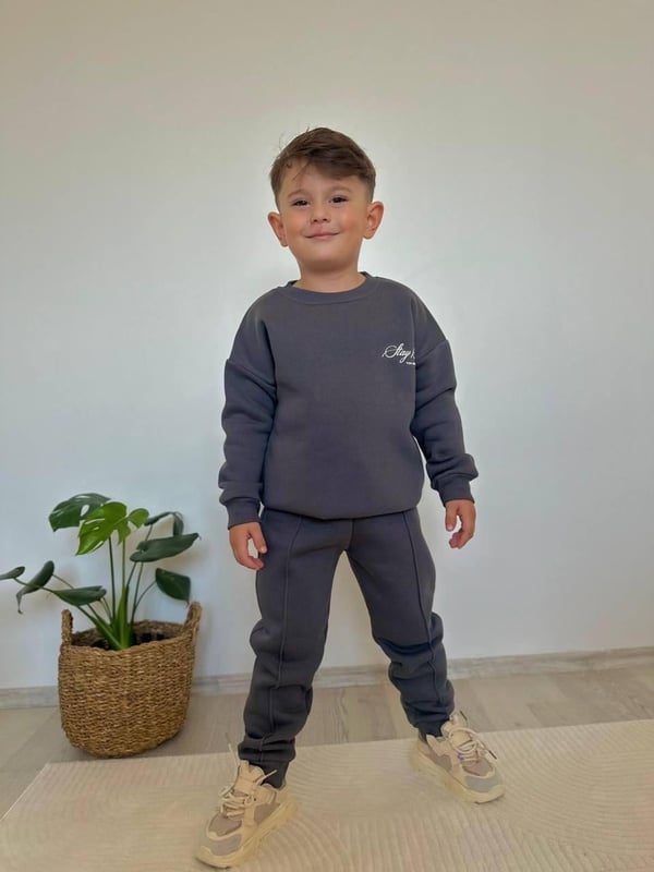 2969 Stay Yazılı Erkek Çocuk Üç İplik Şardonlu Takım-ANTRASİT