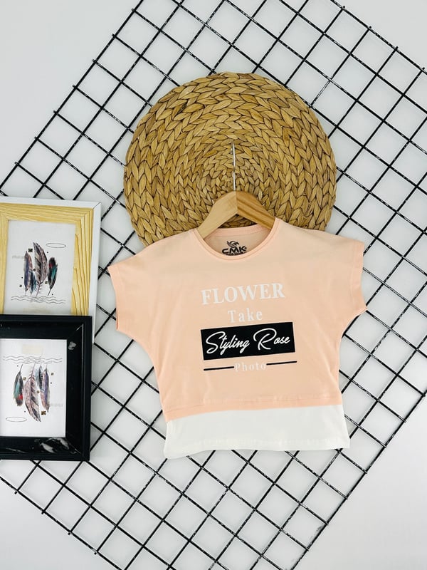30180 Flower Take Yazılı Kız Çocuk Penye Tişört-SOMON