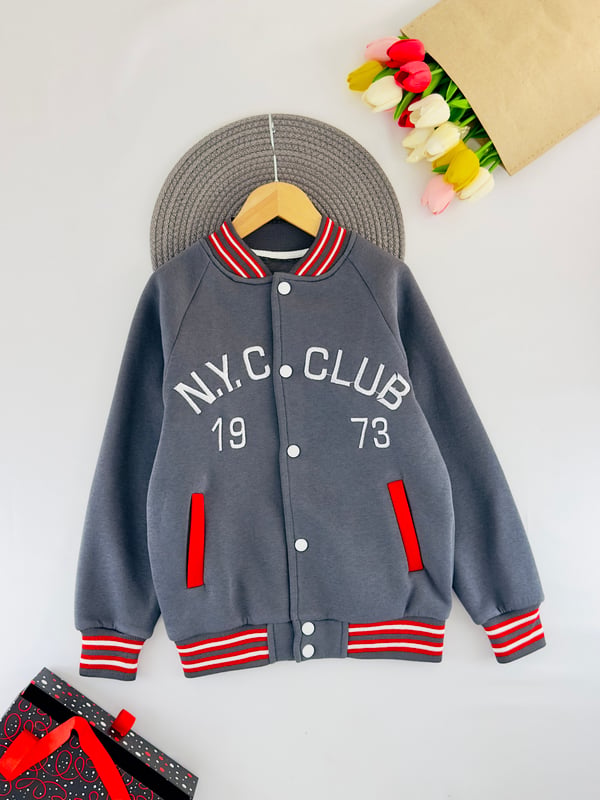 3026 Nyc Clup Nakışlıı Erkek Çocuk Kolej Hırka-FÜME
