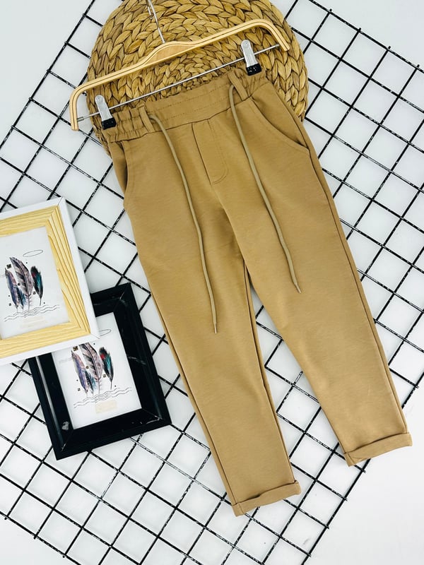 3033-1 Jogger Kumaş Duble Paça Erkek Çocuk Pantolon-TABA