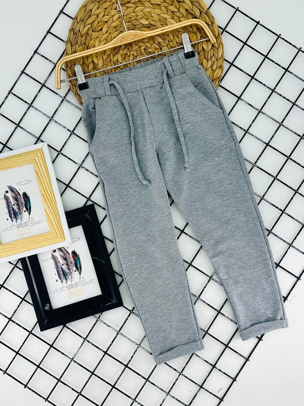 3033-1 Jogger Kumaş Duble Paça Erkek Çocuk Pantolon-GRİ
