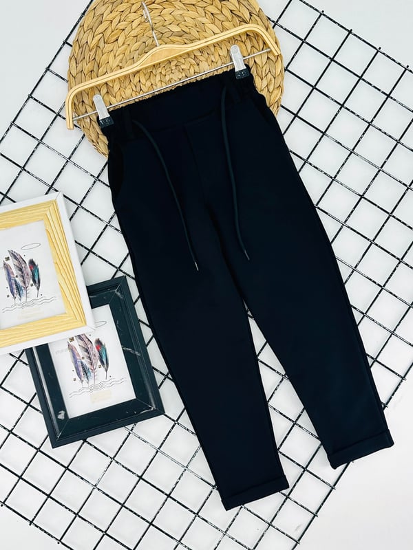 3033 Jogger Kumaş Dubble Paça Erkek Çocuk Pantolon-SİYAH