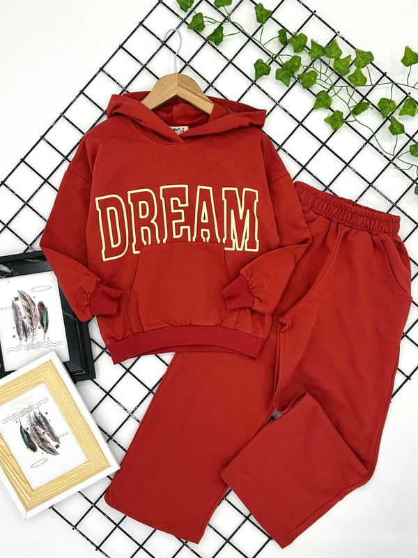 3084 Dream Baskılı Kız Çocuk Takım-KİREMİT