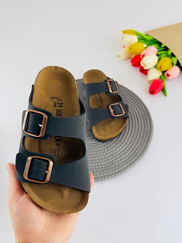 3135-1 Brknstck Düz Renk Unisex Çocuk Terlik-SİYAH
