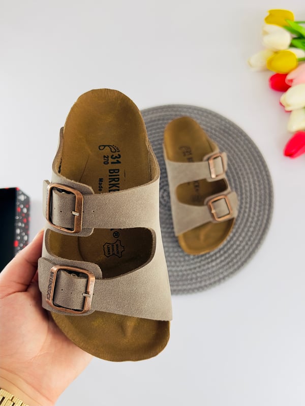 3135-1 Brknstck Düz Renk Unisex Çocuk Terlik-KAHVE