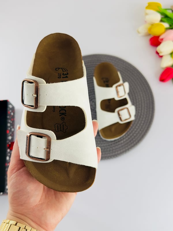 3135-1 Brknstck Düz Renk Unisex Çocuk Terlik-BEYAZ
