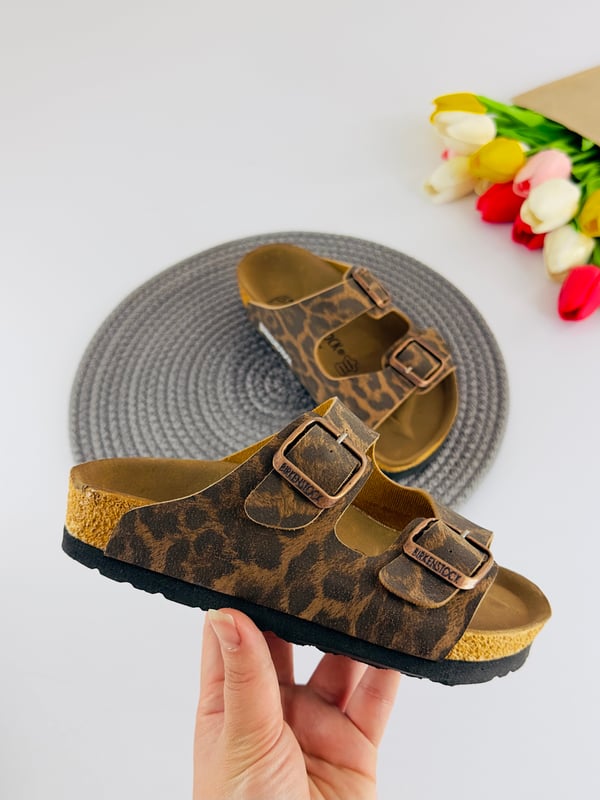 3135-2 Birknstck Model Leopar Desen Kız Çocuk Terlik-LEOPAR