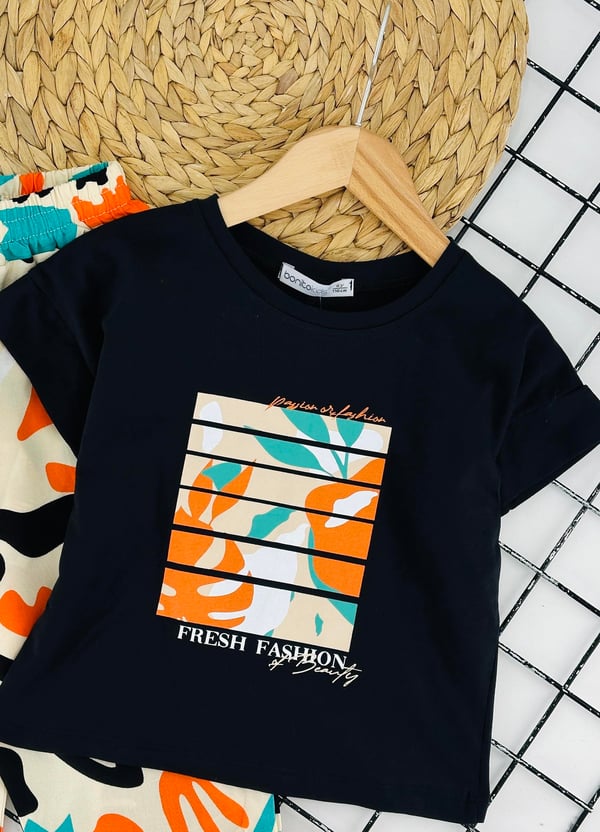 3139 Fresh Fashıon Yazılı Baskılı Kız Çocuk Takım-BEJ