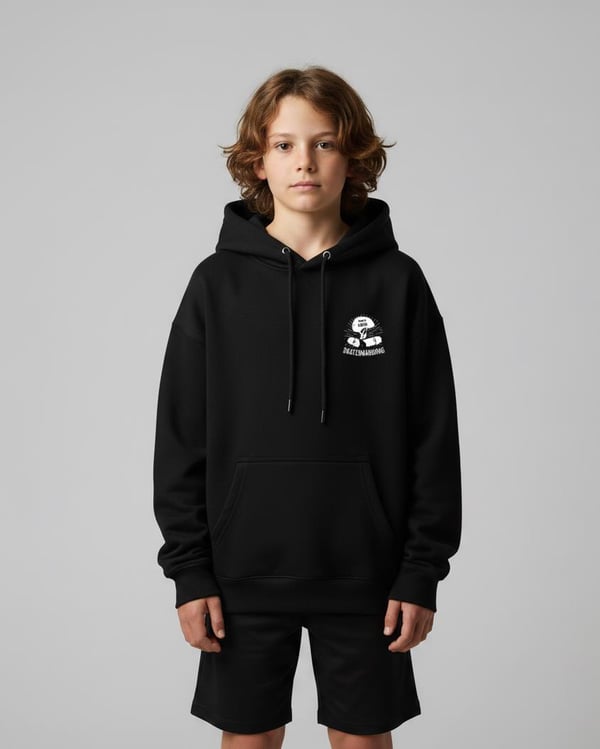 3264226 Skate Yazılı Baskılı Kapşonlu Erkek Çocuk Sweat-SİYAH