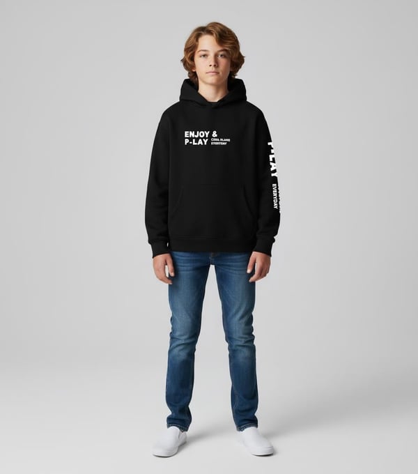 3264365 Enjoy Yazılı Kapşonlu İki İplik Erkek Çocuk Sweat-SİYAH