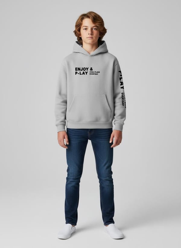 3264365 Enjoy Yazılı Kapşonlu İki İplik Erkek Çocuk Sweat-TAŞ