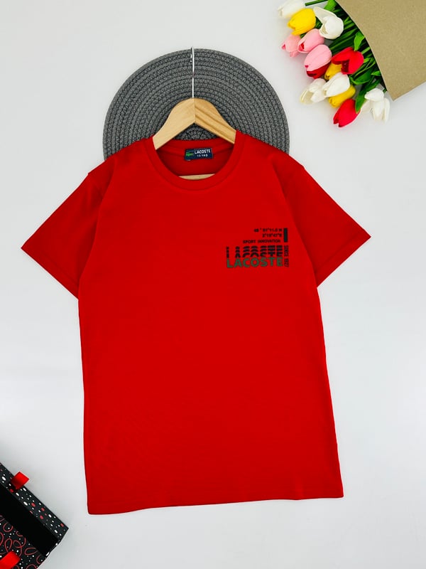 3300-35 Lcst Yazılı Baskılı Erkek Çocuk Penye Tişört 7006-KIRMIZI
