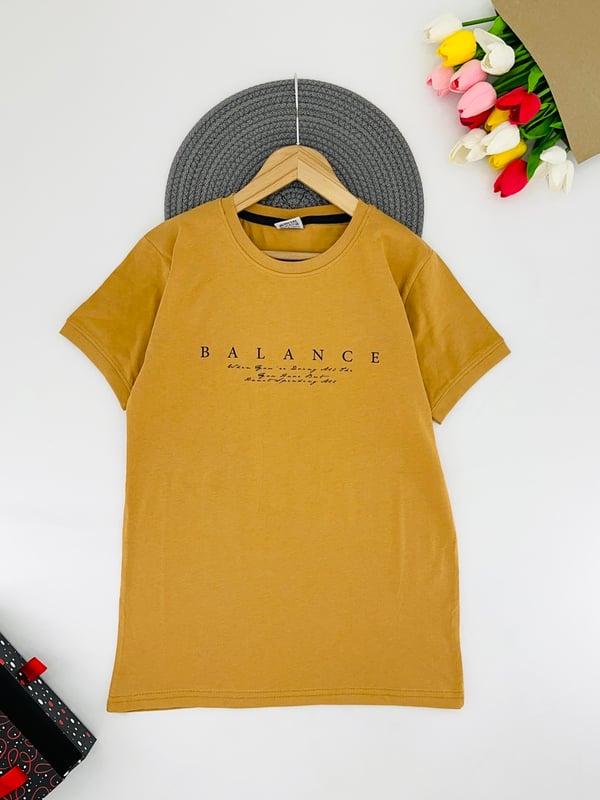 3300-37 Balence Yazılı Baskılı Erkek Çocuk Penye Tişört 30009-TABA