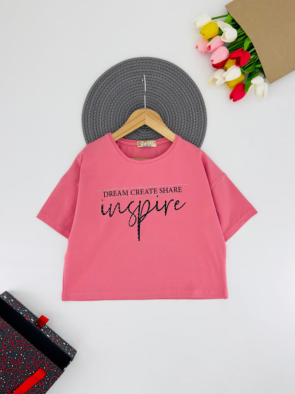3300-62 Dream Taş Baskılı Kız Çocuk Penye Bady 1239-PEMBE