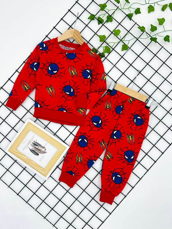 3805 Kırmızı Örümcek Adam Baskılı Erkek Pijama Takımı-KIRMIZI