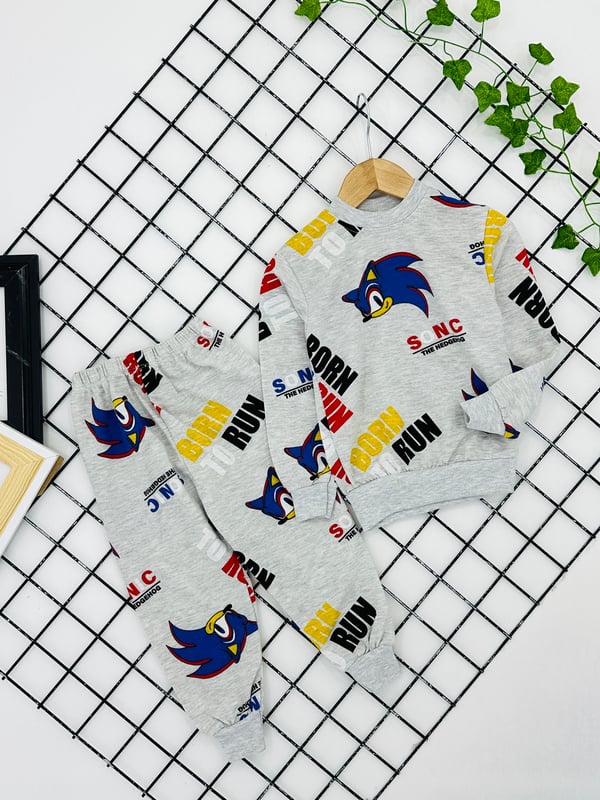 3808 Sonic Baskılı Erkek Pijama Takımı-GRİ