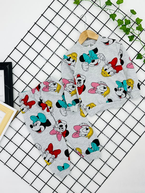 3813 Büyük Daffy Duck Baskılı Kız Pijama Takımı-GRİ