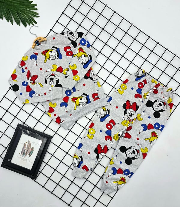 3824 Love Mickey Baskılı Kız Pijama Takımı (3-7 Yaş)-GRİ