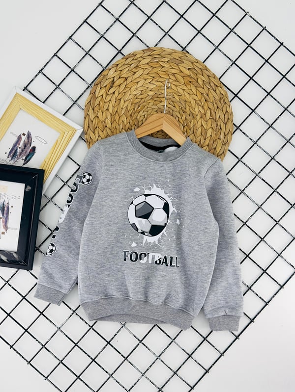 3870-1 Footbol Baskılı Ön Baskılı Üç İplik Erkek Çocuk Sweat-GRİ