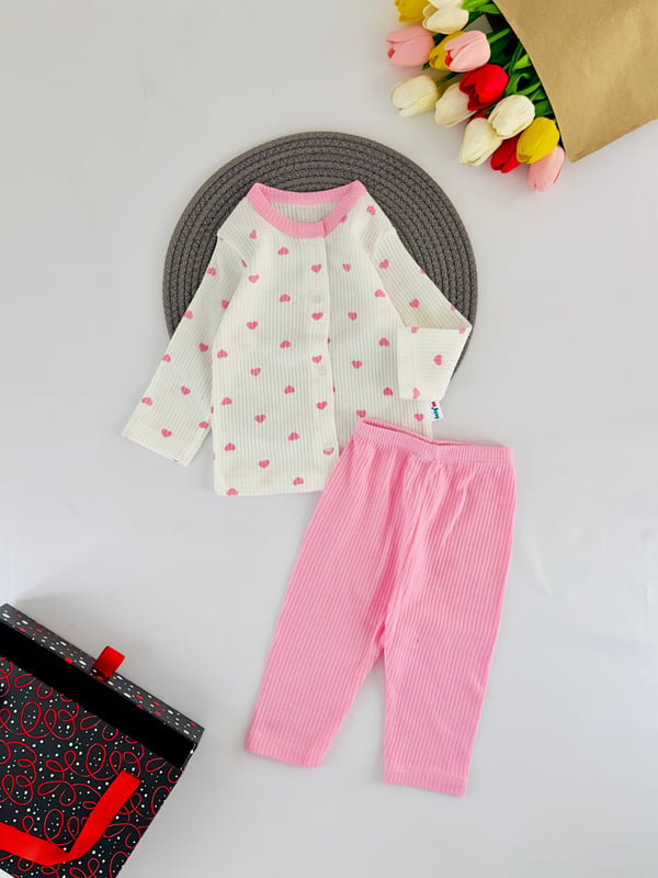 4007-6 Minik Kalpli Kız Bebek Raporlu Takım-PEMBE
