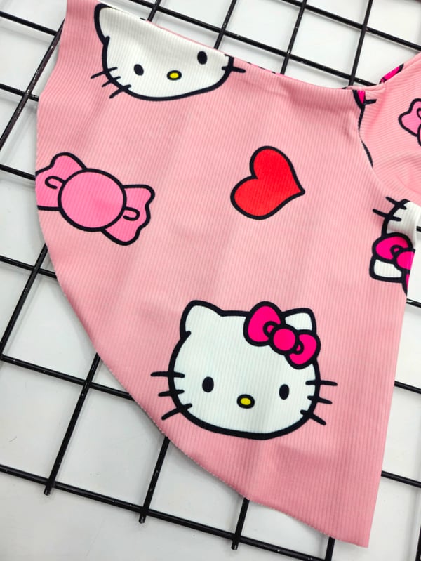 41147 Hello Kıtty Baskılı Fitilli Kumaş İspanyol Paça Mevsimlik Tayt (3-8 Yaş)-PEMBE