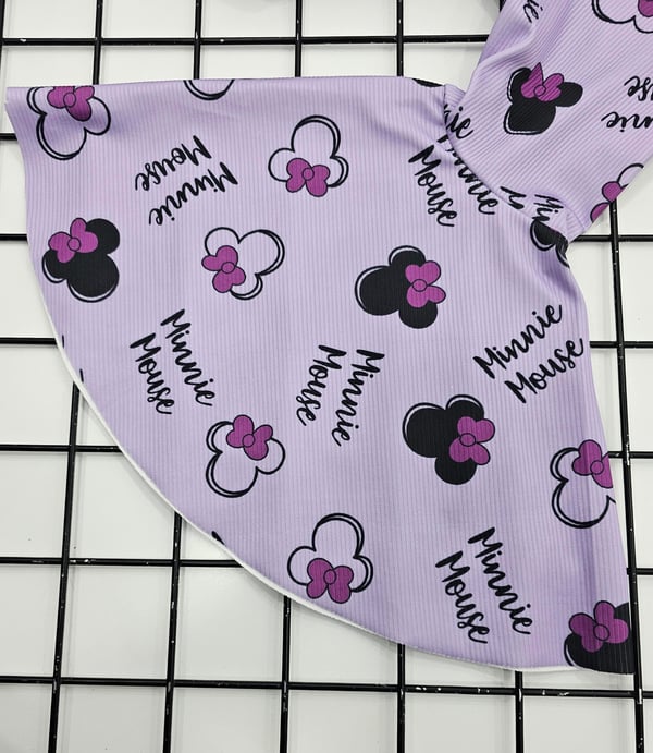 41147 Minnie Mouse Baskılı İspanyol Paça Fitilli Kumaş Mevsimlik Tayt (3-8 Yaş)-LİLA