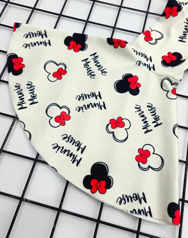 41147 Minnie Mouse Baskılı İspanyol Paça Fitilli Kumaş Mevsimlik Tayt (3-8 Yaş)-KREM