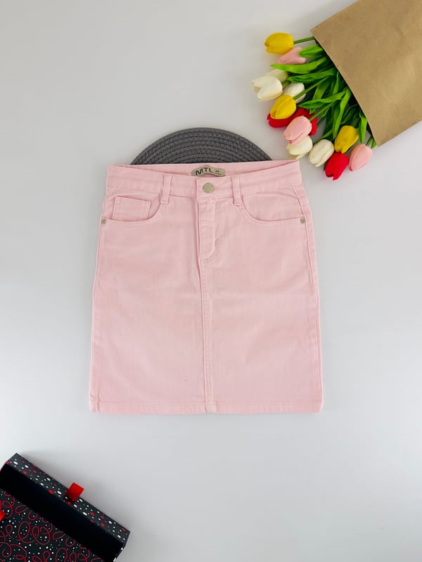4196-1 Kız Çocuk Düz Model Kot Etek-PEMBE