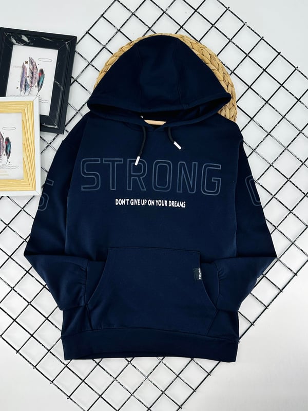 424511 Strong Yazılı Kanguru Cepli Erkek Çocuk İki İp Sweat-LACİVERT