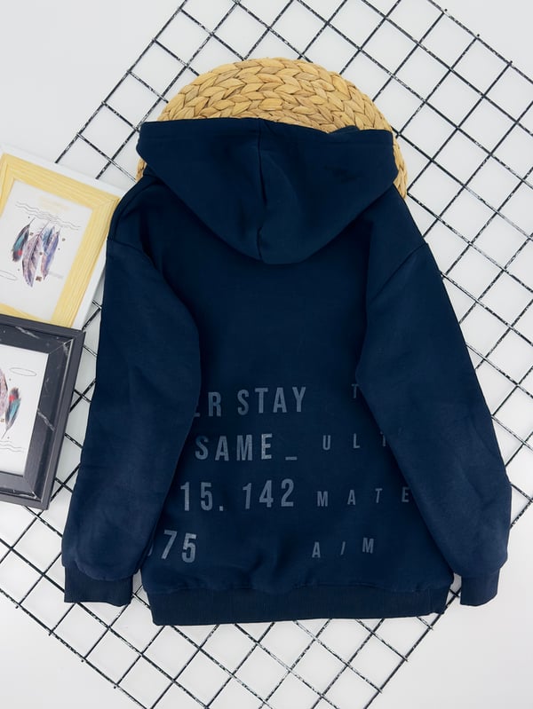 424564 Stay Baskılı Kapşonlu Erkek Çocuk İki İplik Şardonlu Sweat-LACİVERT