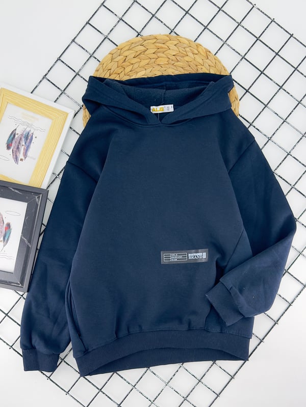 424564 Stay Baskılı Kapşonlu Erkek Çocuk İki İplik Şardonlu Sweat-LACİVERT