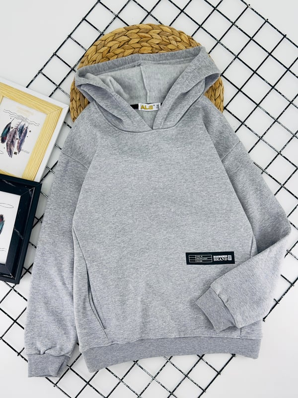 424564 Stay Baskılı Kapşonlu Erkek Çocuk İki İplik Şardonlu Sweat-GRİ