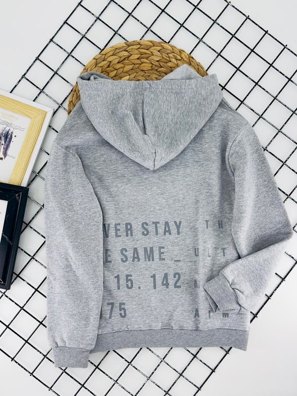 424564 Stay Baskılı Kapşonlu Erkek Çocuk İki İplik Şardonlu Sweat-GRİ