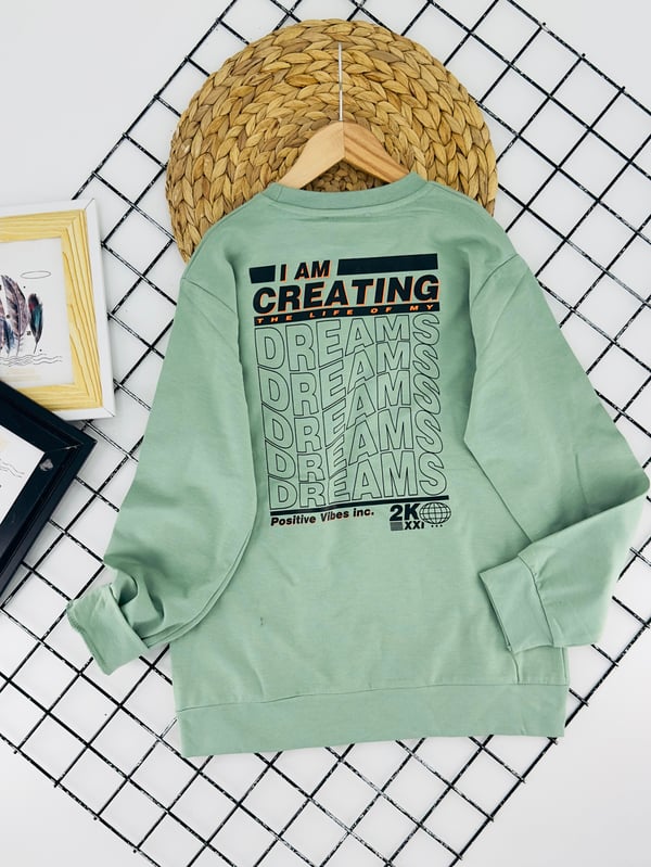 424602 Cretina Yazılı Baskılı Erkek Çocuk İki İplik Şardonlu Sweat-YEŞİL