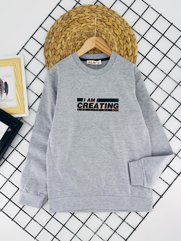424602 Cretina Yazılı Baskılı Erkek Çocuk İki İplik Şardonlu Sweat-GRİ