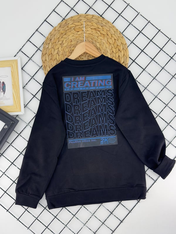 424602 Cretina Yazılı Baskılı Erkek Çocuk İki İplik Şardonlu Sweat-SİYAH