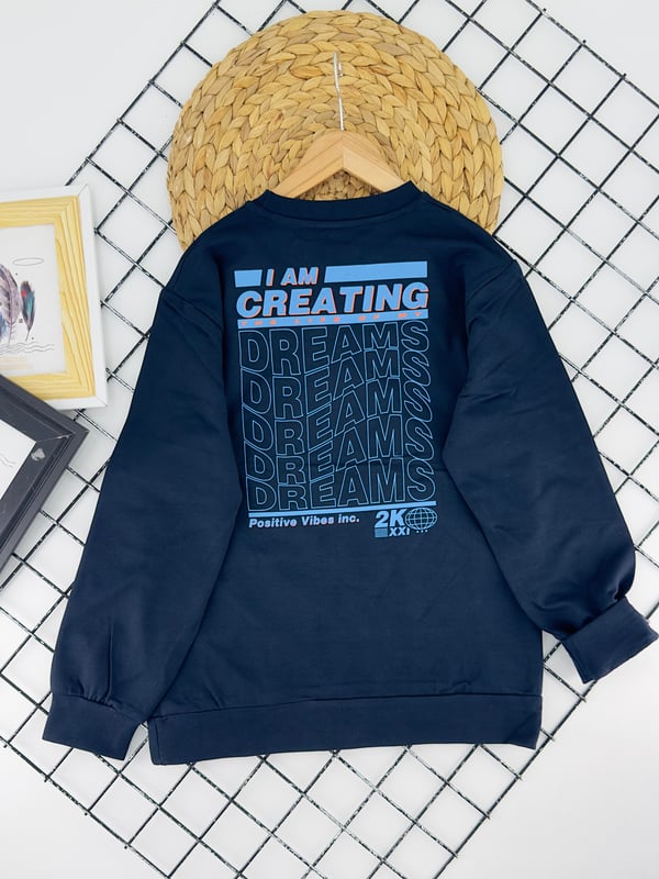 424602 Cretina Yazılı Baskılı Erkek Çocuk İki İplik Şardonlu Sweat-LACİVERT