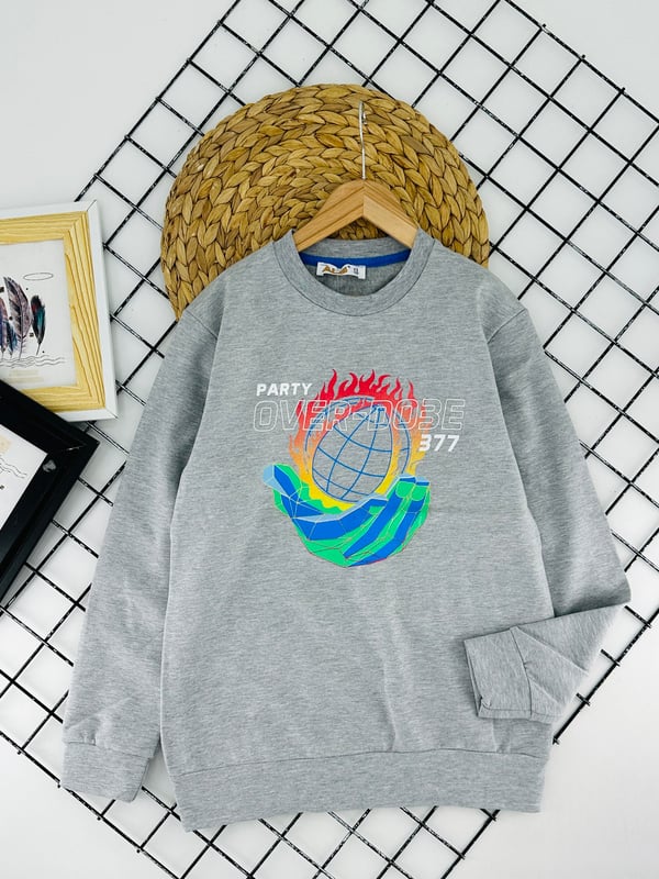 424619 Top Ateş Baskılı İki İplik Şardonlu Erkek Çocuk Sweat-GRİ