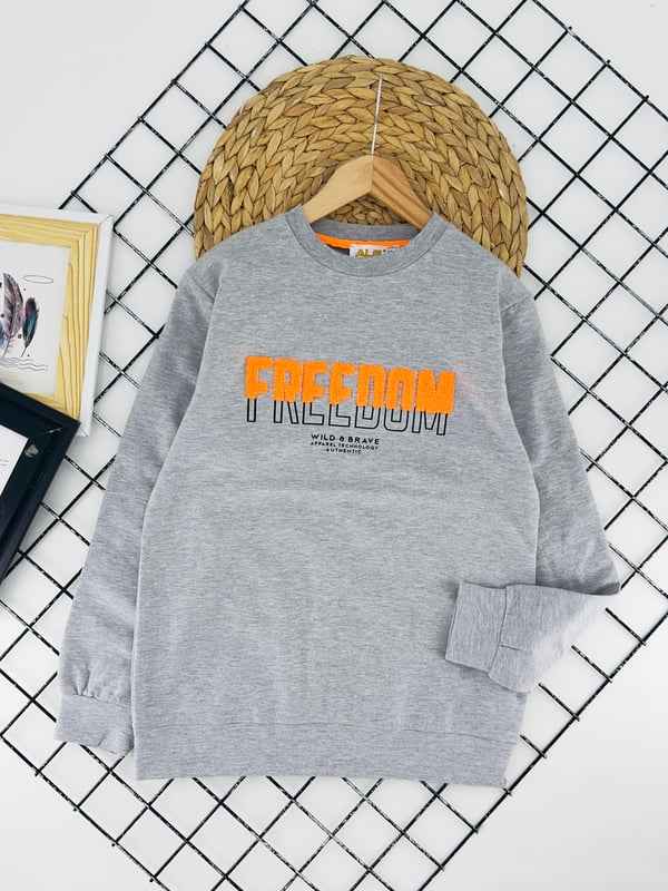 424704 Fredoom Yazılı Baskılı İki İplik Şardonlu Erkek Çocuk Sweat-GRİ