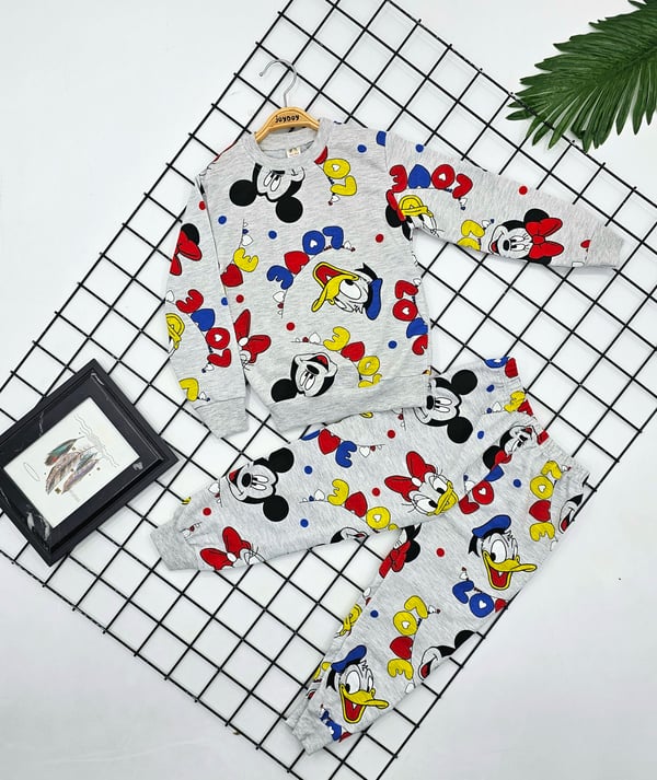4708 Love Mickey Baskılı Kız Pijama Takımı (8-12 Yaş)-GRİ
