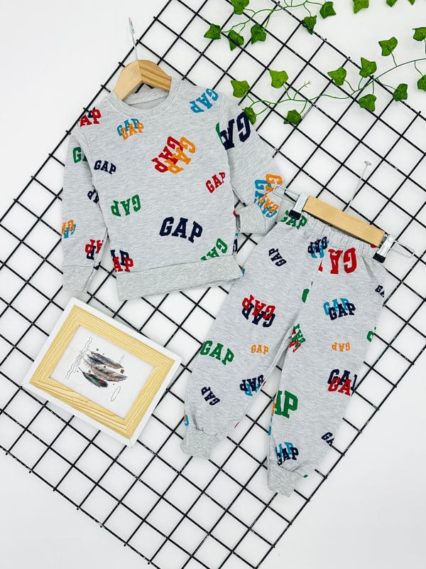 4723 Gap Yazılı Baskılı Erkek Çocuk Pijama İki İplik Takım (8/12 Yaş)-GRİ