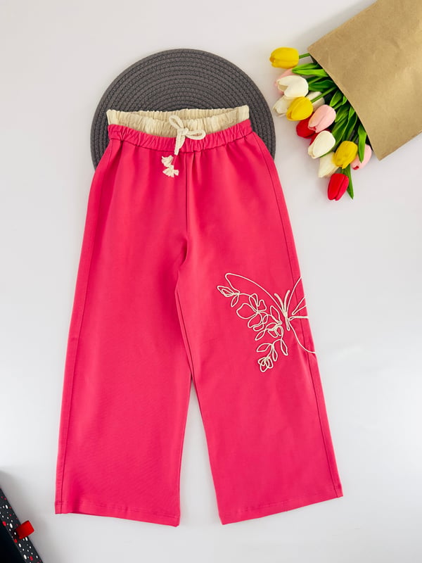 51545 Kelebek Çift Kemerli Kız Çocuk Bol Paça Pantolon-FUŞYA