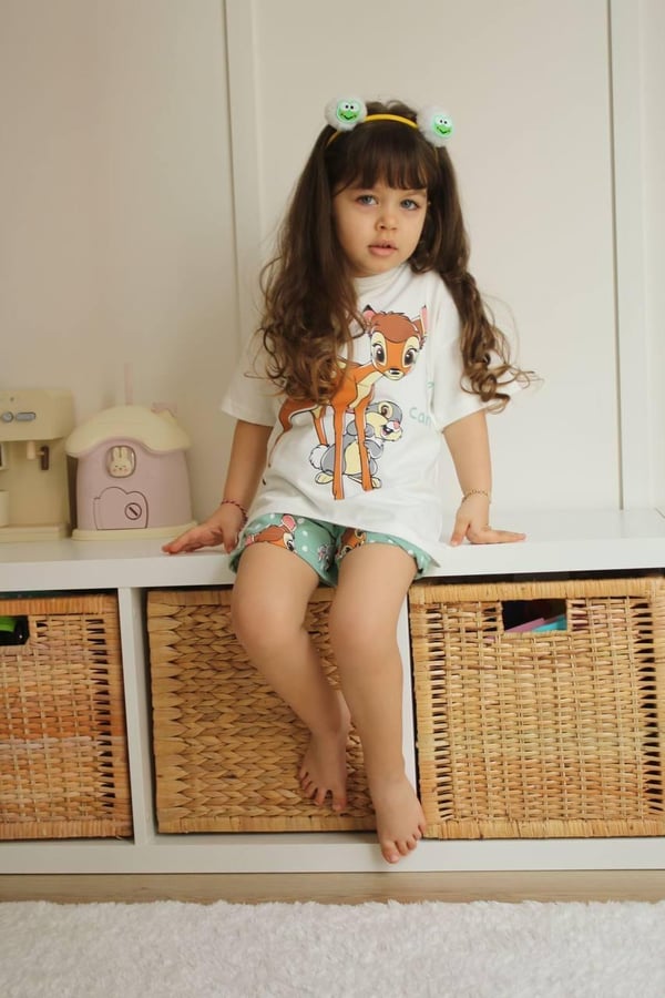 5163 Cute As Can Be Baskılı Kız Çocuk Şortlu Takım-YEŞİL
