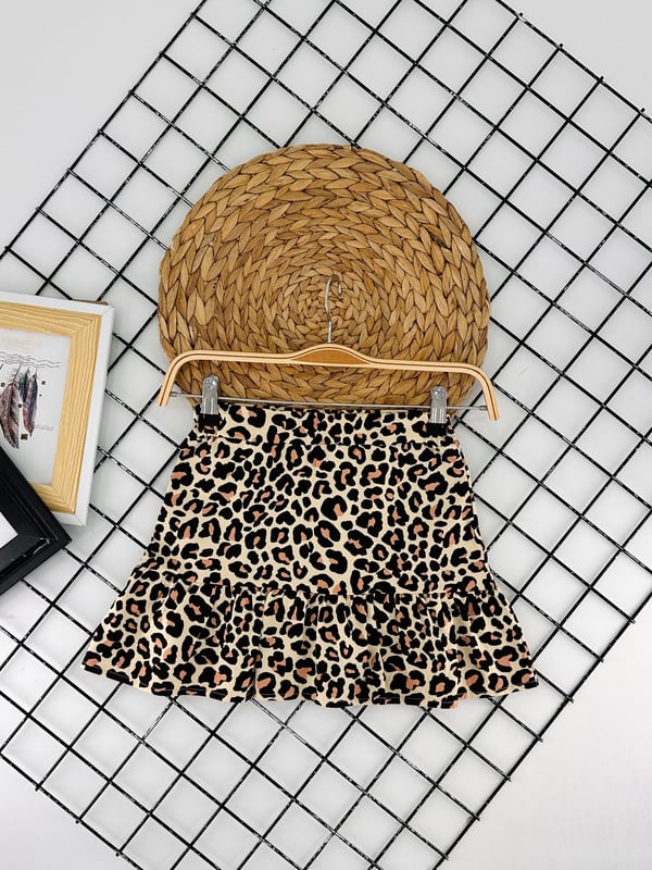 54584-1 Leopar Desen Kız Çocuk Penye Şort Etek-LEOPAR