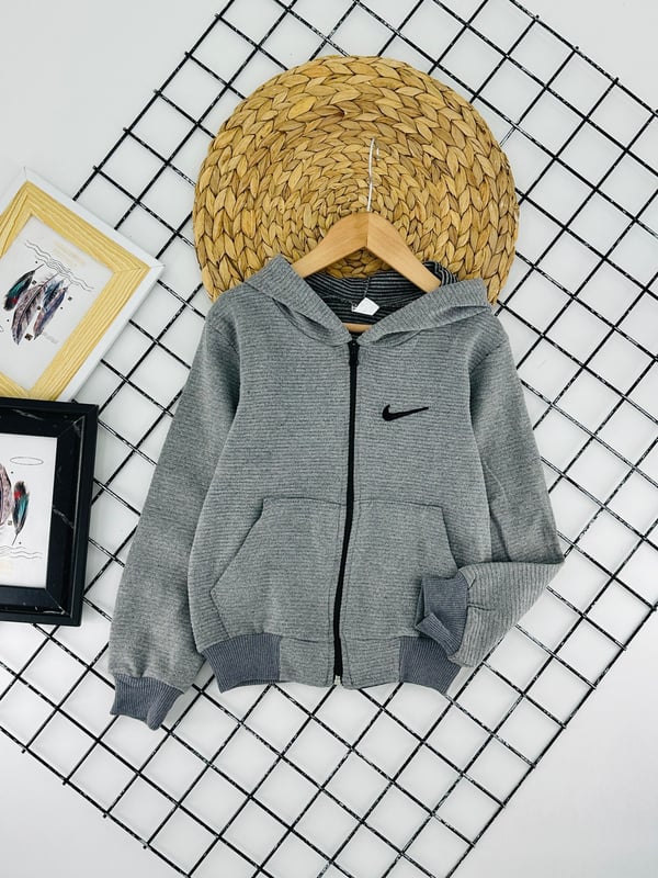 550 Fitilli Kumaş Penye Mevsimlik Unisex Çocuk Hırka-GRİ
